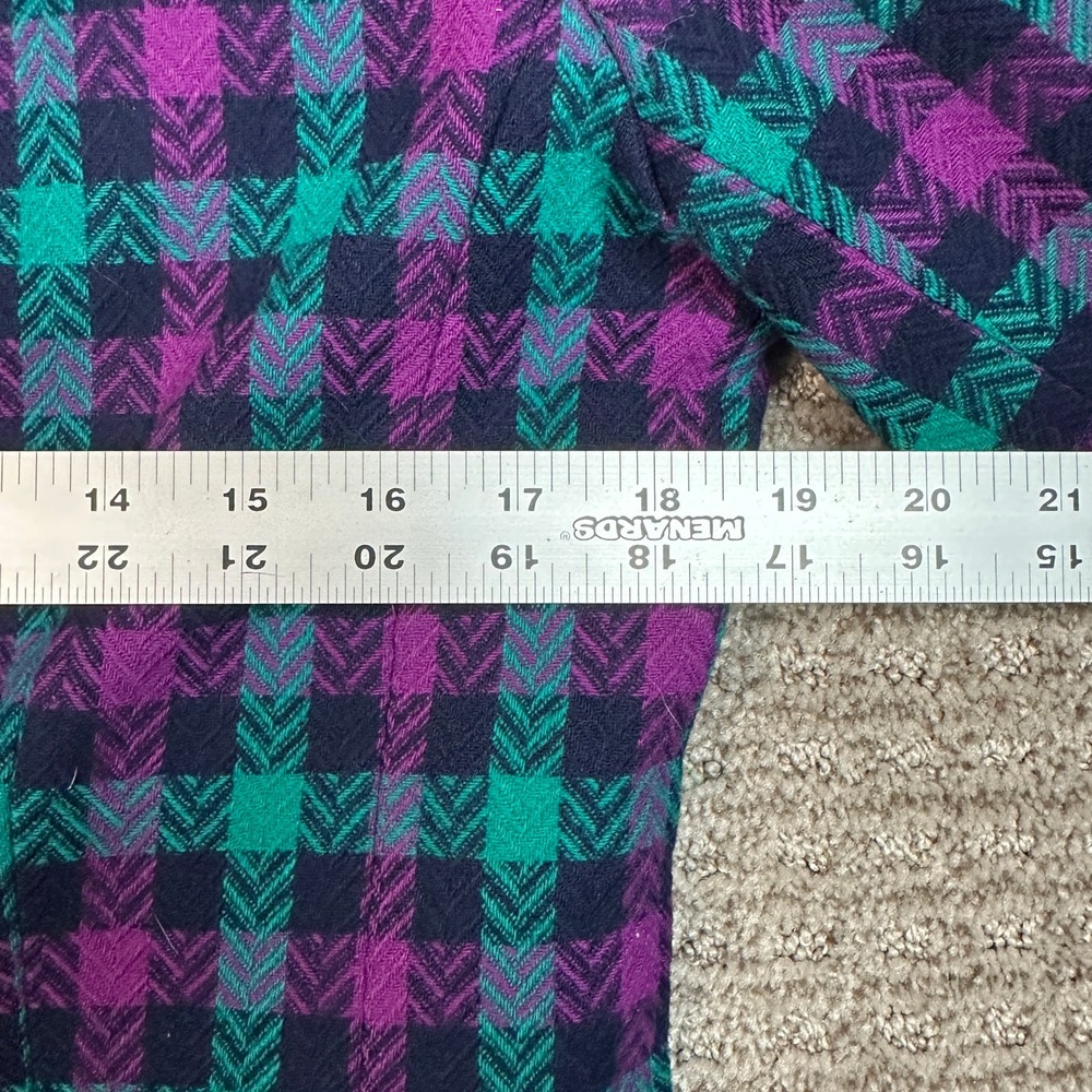 Vintage Pendleton Wool Blazer Jacket Purple Teal Check Plaid Collarless USA 100% - Picture 6 of 8